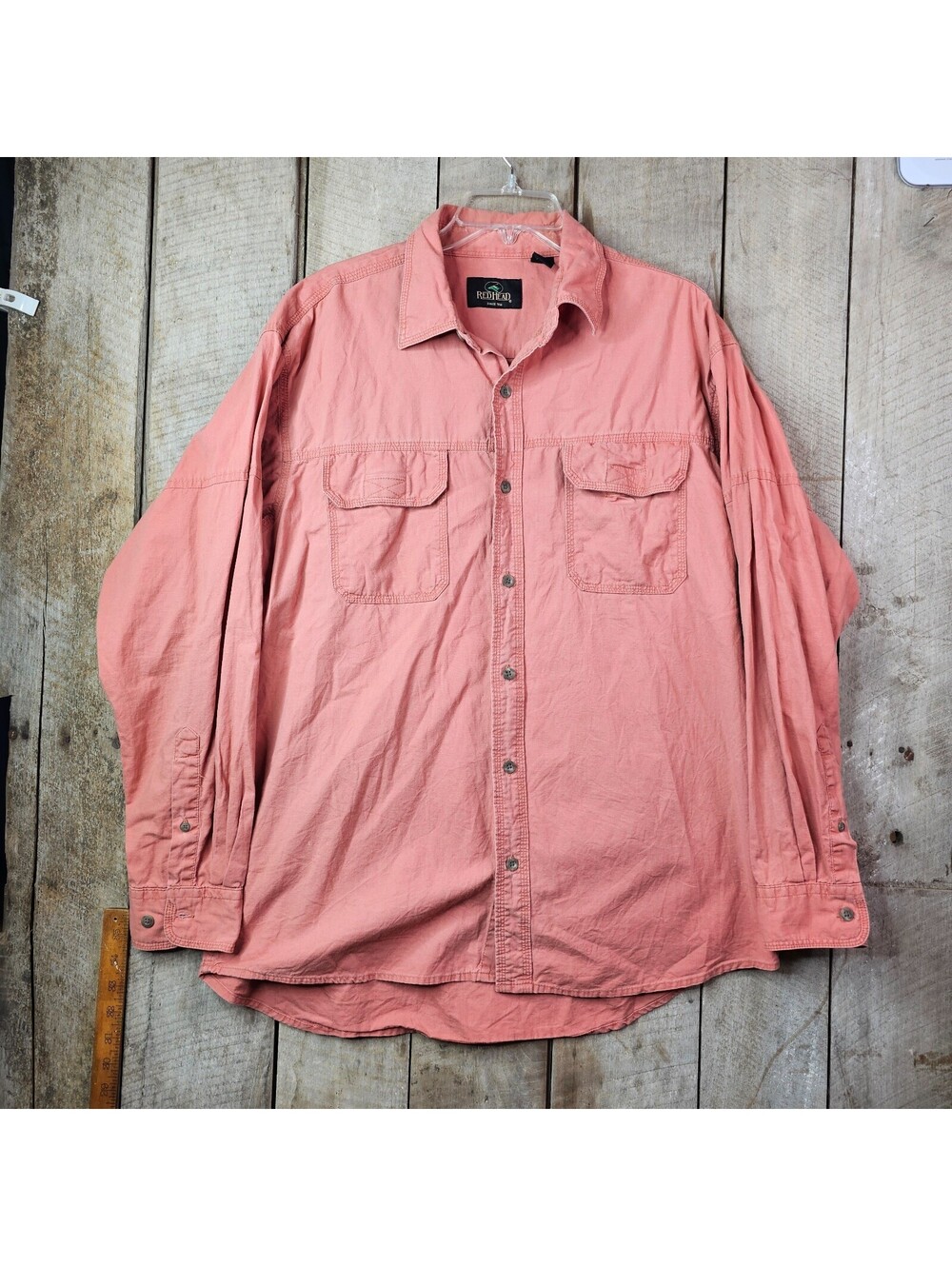 RedHead Mens Burgundy Cotton Canvas Long Sleeve Button Down Work Shirt Large